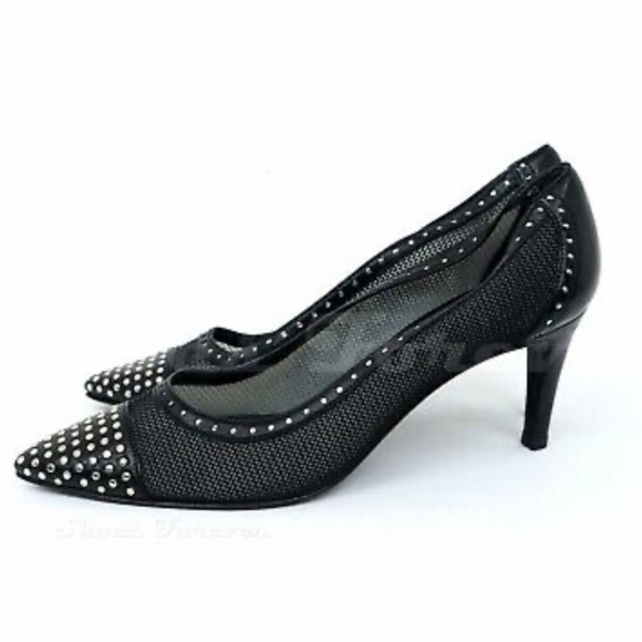 Stuart Weitzman Womens Black Leather Studded Pointy Toe Heels Size 7. M - Picture 4 of 12